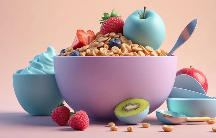 Healthy Breakfast with Muesli Bowl 3D Design Illustration